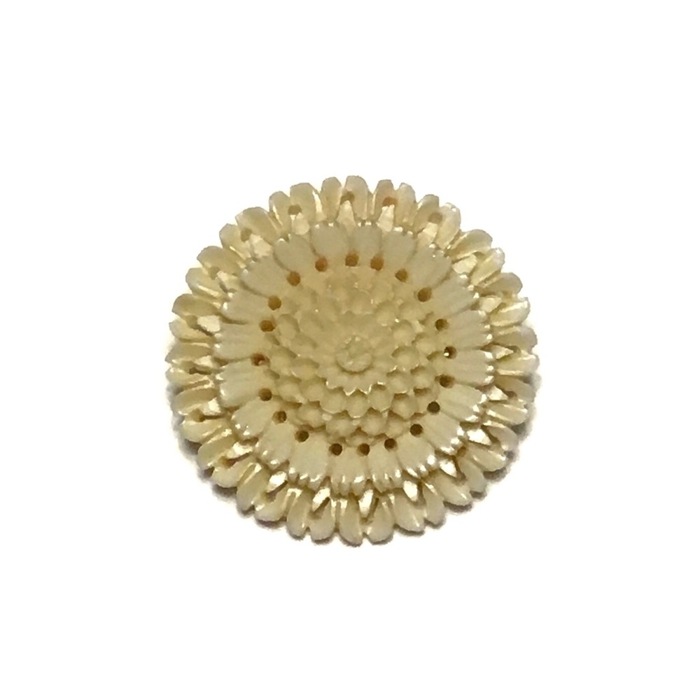 Vintage 1.5” Carved Celluloid Ivory Flower Brooch